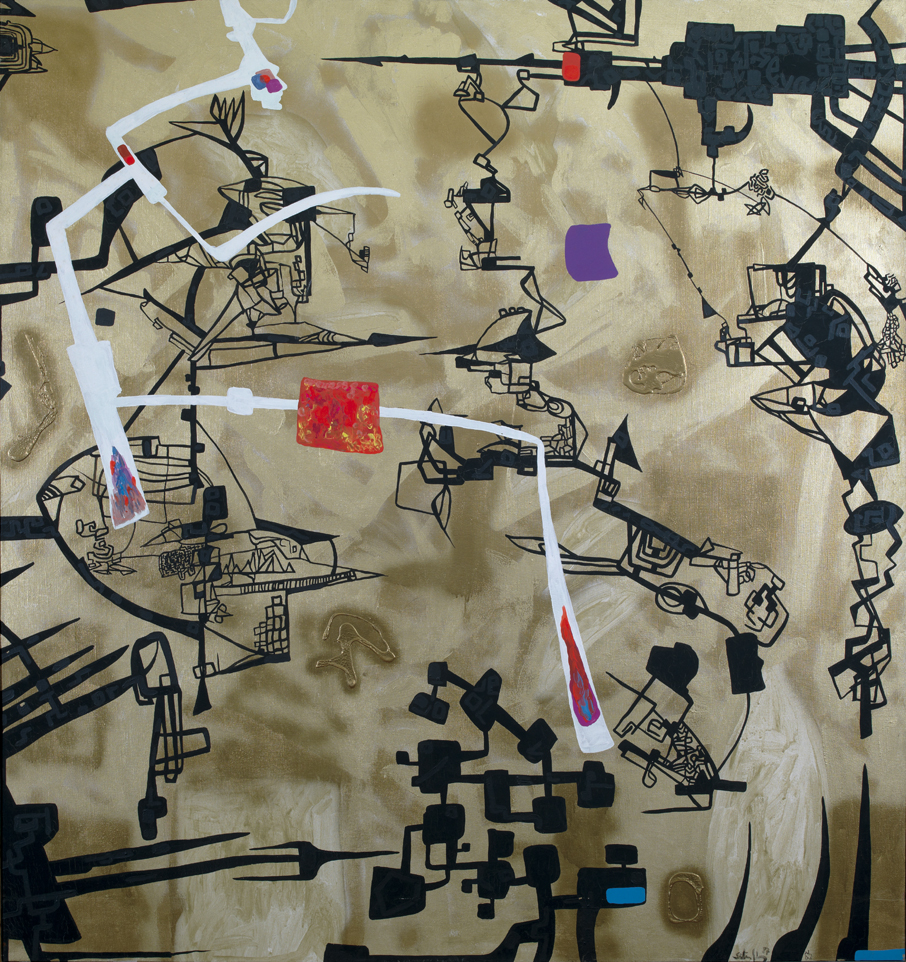 Aranyköpés, 150x130, akril, vászon 1987. SZÉP Péter Gyűjtemény